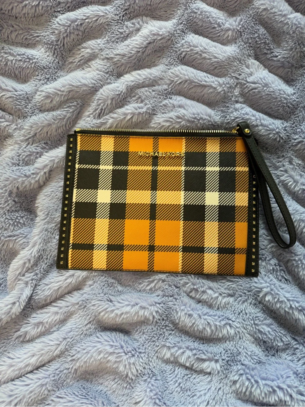 Michael Kors Yellow Black Plaid Wristlet Clutch
